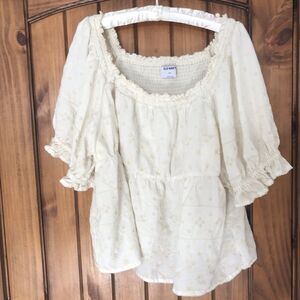 Old Navy Cream Smocked Embroidered Puff Sleeve XXL 2XL Milkmaid Cottagecore Top
